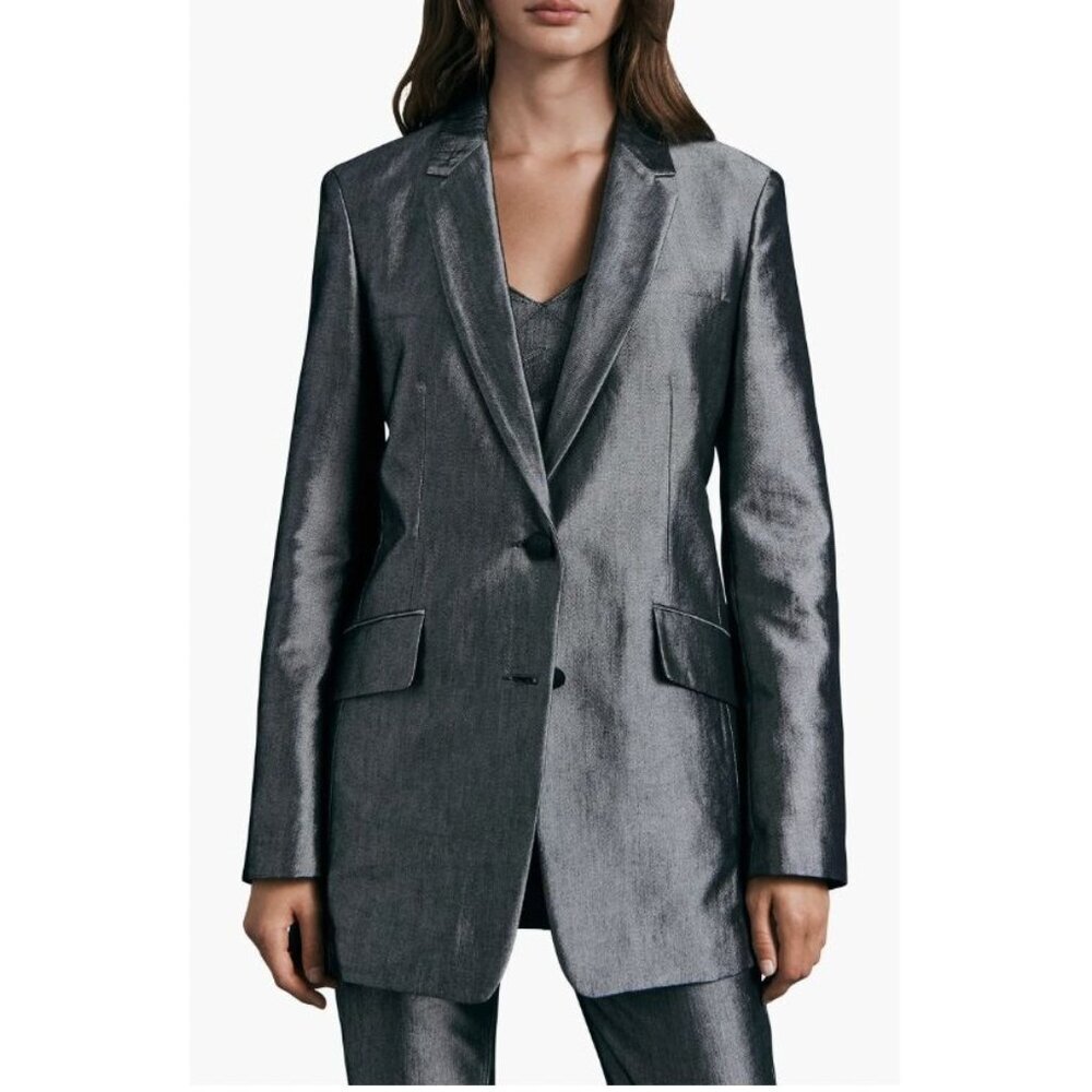 NWT Rag & Bone Charles Shine Blazer Silver Gray Women's Size 0 $550 [jb]